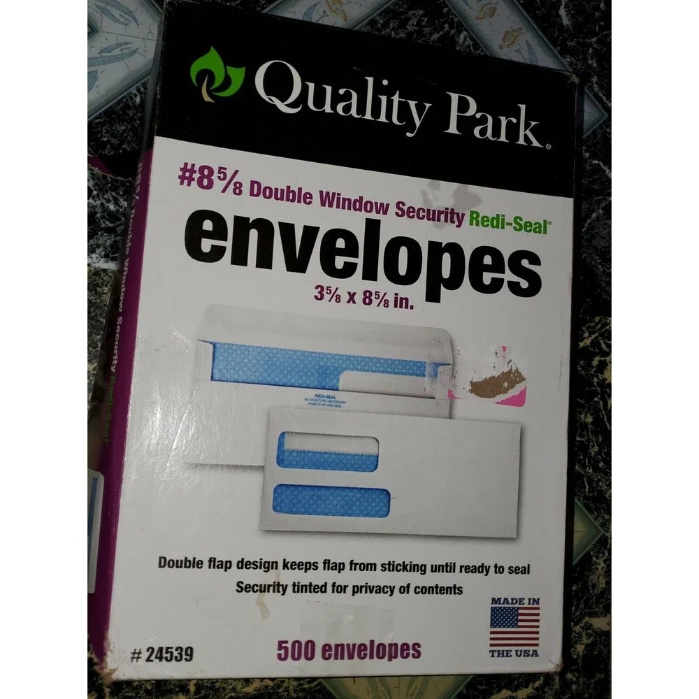 Quality Park 2-Window Tinted Redi Seal Check Envelope #8 5/8 3 5/8 x 8 5/8 White